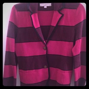 LOFT petite Red & Pink Striped Sweater Blazer